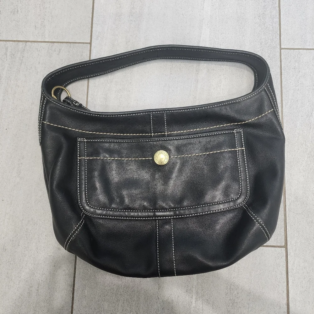 Coach Black Leather Hobo with Gold Accent